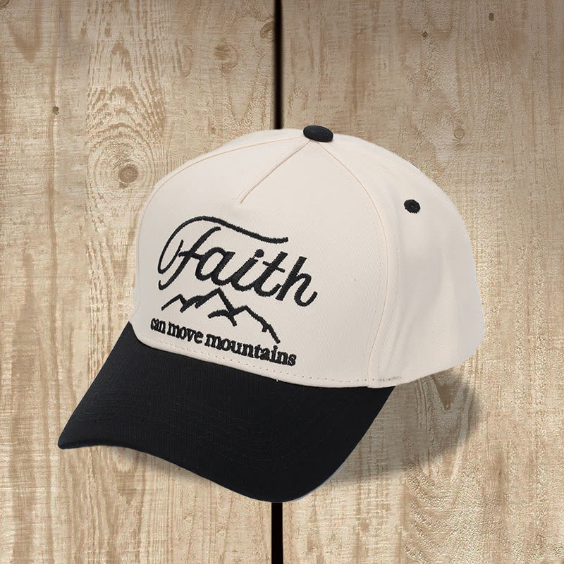Christianartworkshop „Glaube kann Berge versetzen“ – Baseballkappe mit geschwungener Bergumriss-Stickerei vorne, zweifarbig, verstellbar - Schwarz - image 0