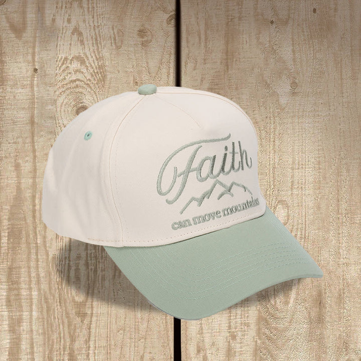 Christianartworkshop „Glaube kann Berge versetzen“ – Baseballkappe mit geschwungener Bergumriss-Stickerei vorne, zweifarbig, verstellbar - image 3