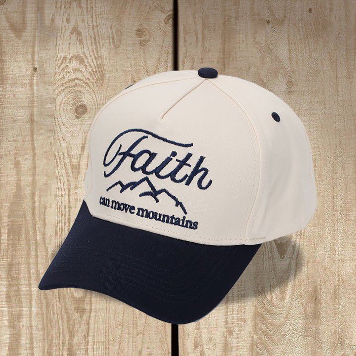 Christianartworkshop „Glaube kann Berge versetzen“ – Baseballkappe mit geschwungener Bergumriss-Stickerei vorne, zweifarbig, verstellbar - Marineblau - image 8