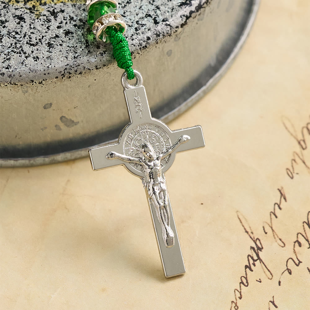 Christianartworkshop Rosenkranz aus smaragdgrünen, transparenten, runden Perlen mit Porträtplaketten des Heiligen Patrick und INRI-Kruzifix - image 4