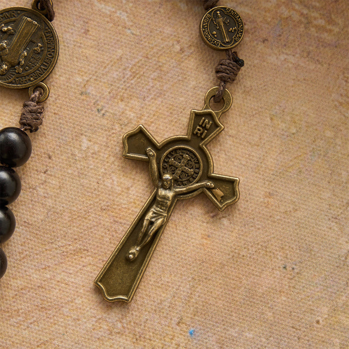 Christianartworkshop Rosenkranz aus 15 polierten Ebenholzperlen mit vollständiger St.-Benedikt-Gravur - image 7