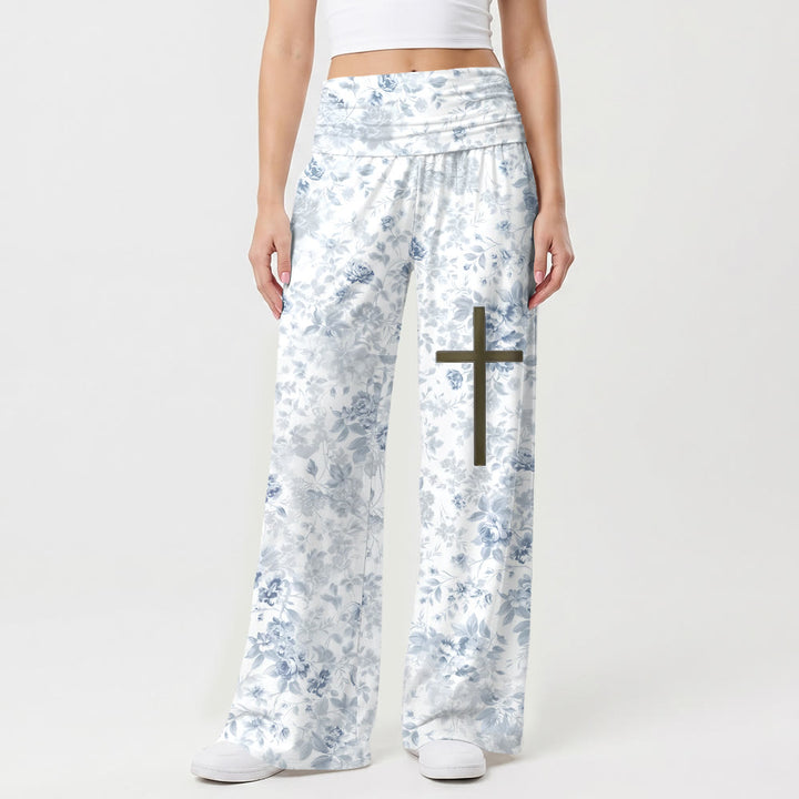 Christianartworkshop Damenhose mit weitem Bein und zartem Blütenblattmuster, gekreuzten Details vorne am Oberschenkel und umgeschlagenem Bund. - US22, UK/AU26, EU54 - image 0