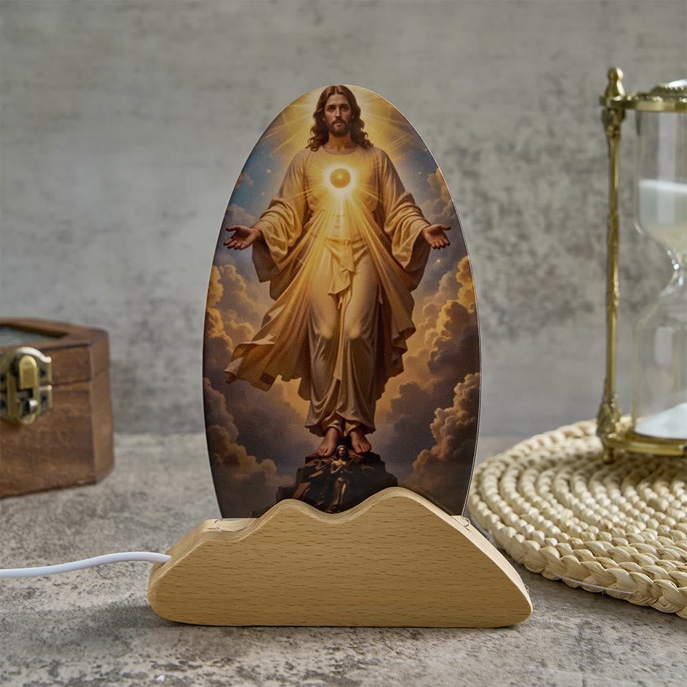 Christianartworkshop Tischleuchte mit strahlendem, göttlichem Glanz, Wolken- und Himmelsmotiv, heiligem Druck, beruhigendem Nachtlicht - Jesus - image 0
