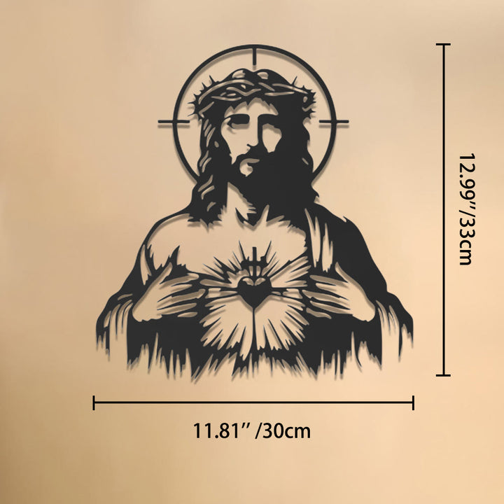Christianartworkshop Heiliges Herz Jesu, Dornenkrone, Heiligenschein-Silhouette, Wanddekoration aus Metall: Zeitloses Symbol grenzenlosen göttlichen Mitgefühls - 11,81''*12,99''*0,04''/30cm*33cm*0,1cm - image 6