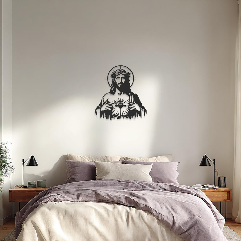 Christianartworkshop Heiliges Herz Jesu, Dornenkrone, Heiligenschein-Silhouette, Wanddekoration aus Metall: Zeitloses Symbol grenzenlosen göttlichen Mitgefühls - image 5
