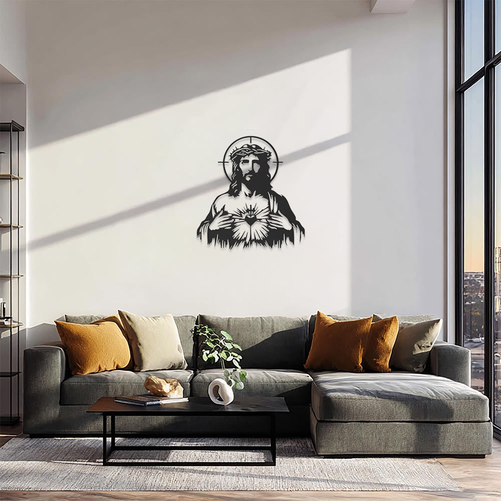Christianartworkshop Heiliges Herz Jesu, Dornenkrone, Heiligenschein-Silhouette, Wanddekoration aus Metall: Zeitloses Symbol grenzenlosen göttlichen Mitgefühls - image 4