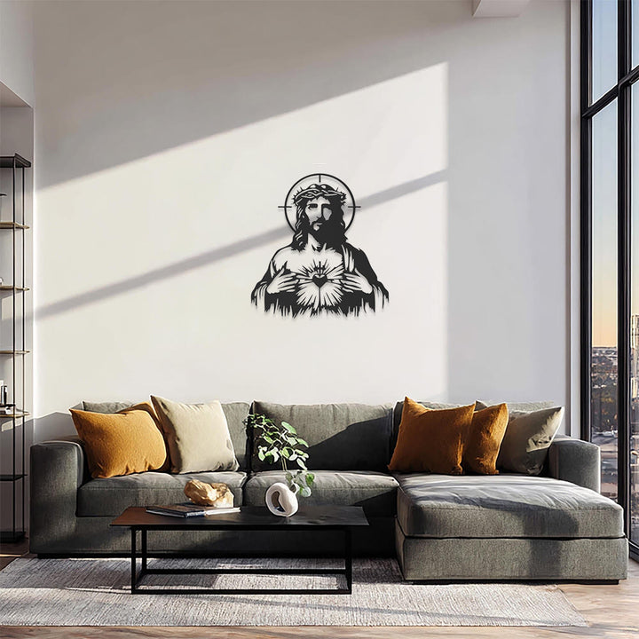 Christianartworkshop Heiliges Herz Jesu, Dornenkrone, Heiligenschein-Silhouette, Wanddekoration aus Metall: Zeitloses Symbol grenzenlosen göttlichen Mitgefühls - image 4