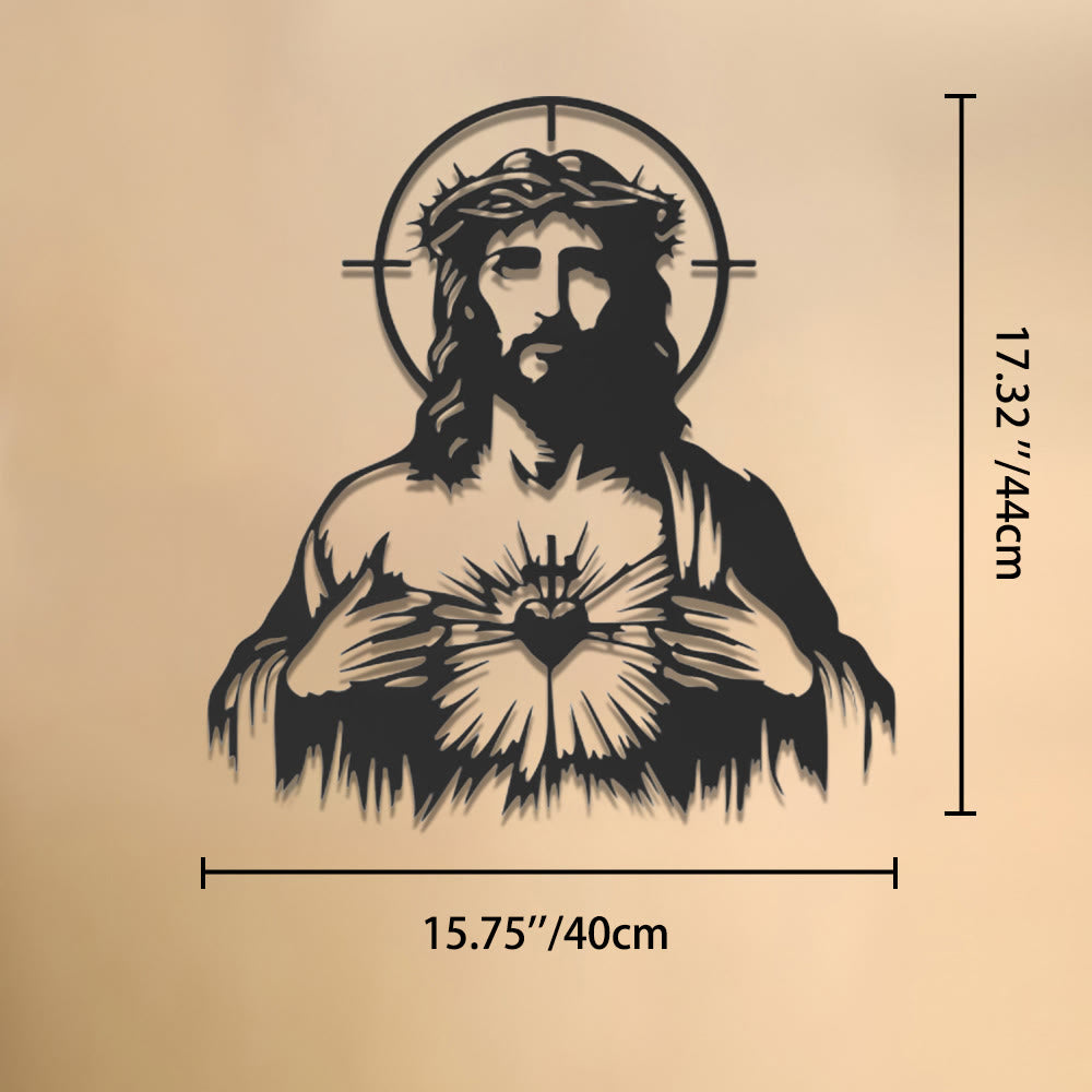 Christianartworkshop Heiliges Herz Jesu, Dornenkrone, Heiligenschein-Silhouette, Wanddekoration aus Metall: Zeitloses Symbol grenzenlosen göttlichen Mitgefühls - 15,75''*17,32''*0,04''/40cm*44cm*0,1cm - image 7