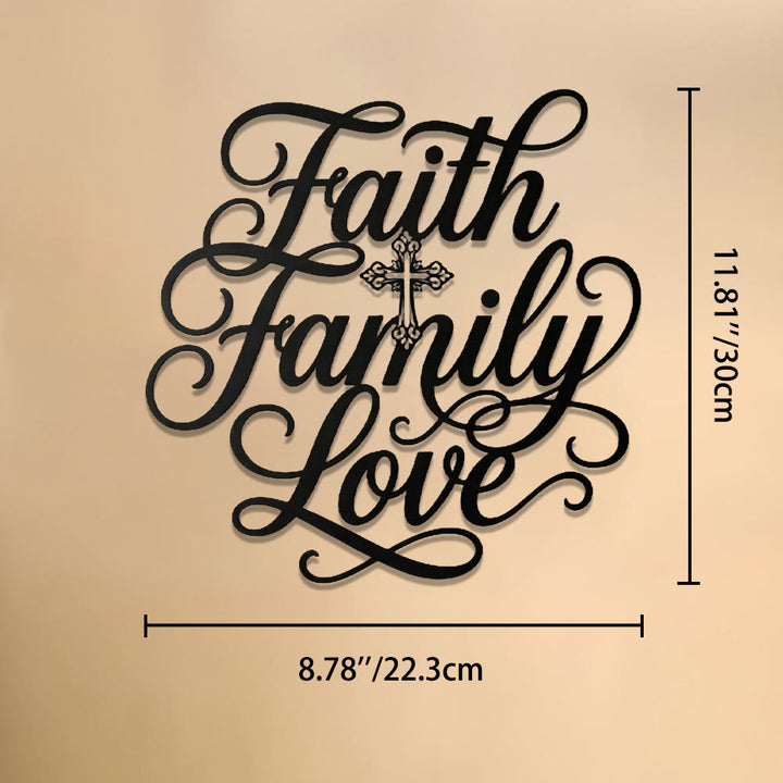 Christianartworkshop Wanddekoration aus Metall mit Kreuzmotiv und Schriftzug „Glaube, Familie, Liebe“: Zeitloses Symbol des heiligen Segens für den Haushalt - 8,78''*11,81''*0,04''/22,3 cm*30 cm*0,1 cm - image 7