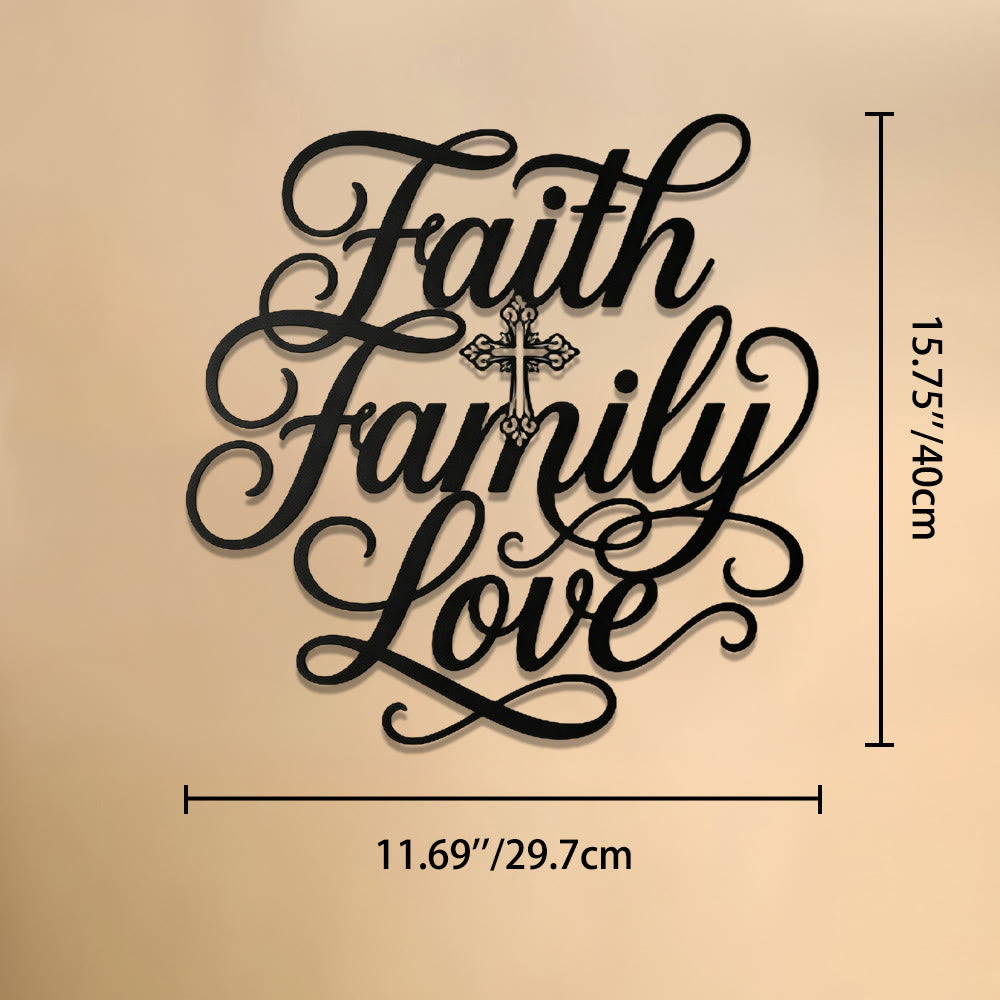 Christianartworkshop Wanddekoration aus Metall mit Kreuzmotiv und Schriftzug „Glaube, Familie, Liebe“: Zeitloses Symbol des heiligen Segens für den Haushalt - 11,69''*15,75''*0,04''/29,7 cm*40 cm*0,1 cm - image 8