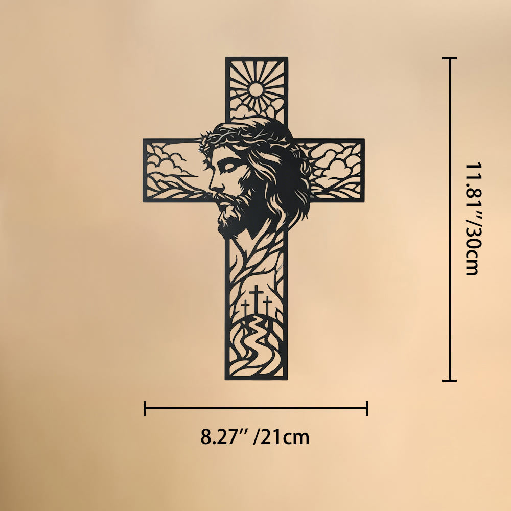 Christianartworkshop Wanddekor aus Metall mit Sonnen- und Hügellandschaft und Jesus-Profil: Zeitloses Symbol himmlischer Gnade und ewiger Hoffnung - 8,26''*11,81''*0,04''/21cm*30cm*0,1cm - image 6