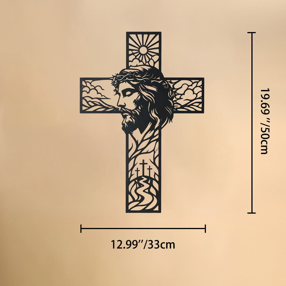 Christianartworkshop Wanddekor aus Metall mit Sonnen- und Hügellandschaft und Jesus-Profil: Zeitloses Symbol himmlischer Gnade und ewiger Hoffnung - 12,99''*19,69''*0,05''/33cm*50cm*0,12cm - image 8