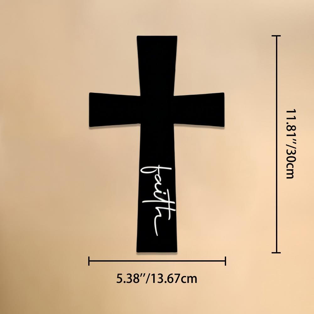 Christianartworkshop Minimalistisches, massives Kreuz mit vertikaler Glaubensschrift als Wanddekoration aus Metall: Zeitloses Symbol unerschütterlicher spiritueller Überzeugung - 5,38''*11,81''*0,04''/13,67 cm*30 cm*0,1 cm - image 5