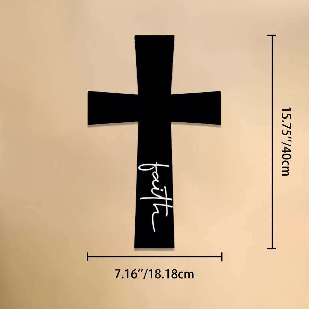 Christianartworkshop Minimalistisches, massives Kreuz mit vertikaler Glaubensschrift als Wanddekoration aus Metall: Zeitloses Symbol unerschütterlicher spiritueller Überzeugung - 7,16''*15,75''*0,04''/18,18 cm*40 cm*0,1 cm - image 6