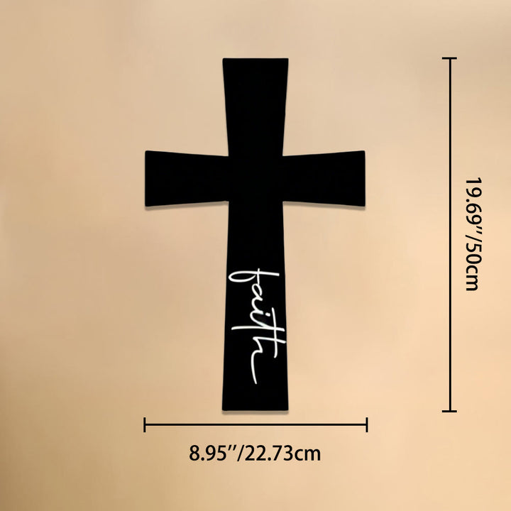 Christianartworkshop Minimalistisches, massives Kreuz mit vertikaler Glaubensschrift als Wanddekoration aus Metall: Zeitloses Symbol unerschütterlicher spiritueller Überzeugung - 8,75''*19,69''*0,05''/22,73cm*50cm*0,12cm - image 7