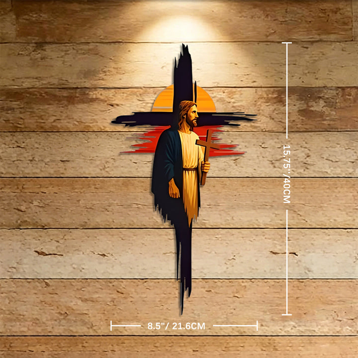 Christianartworkshop Pinselstrich-Kreuz Jesus Sonnenuntergangslandschaft Metall-Wanddeko: Zeitloses Symbol der heiligen erlösenden Gnade - 8,5''*15,75''*0,04''/21,6 cm*40 cm*0,1 cm - image 6