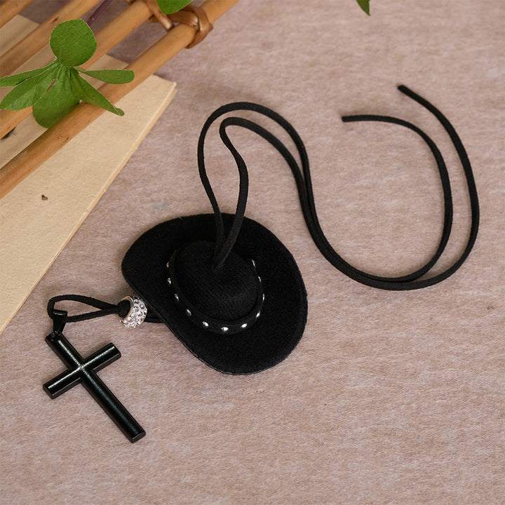 Christianartworkshop Plüsch-Cowboyhut im Westernstil, schlichter schwarzer Kreuz-Autoanhänger: Eine Erinnerung an unerschütterlichen inneren Frieden bei jeder Fahrt - image 4