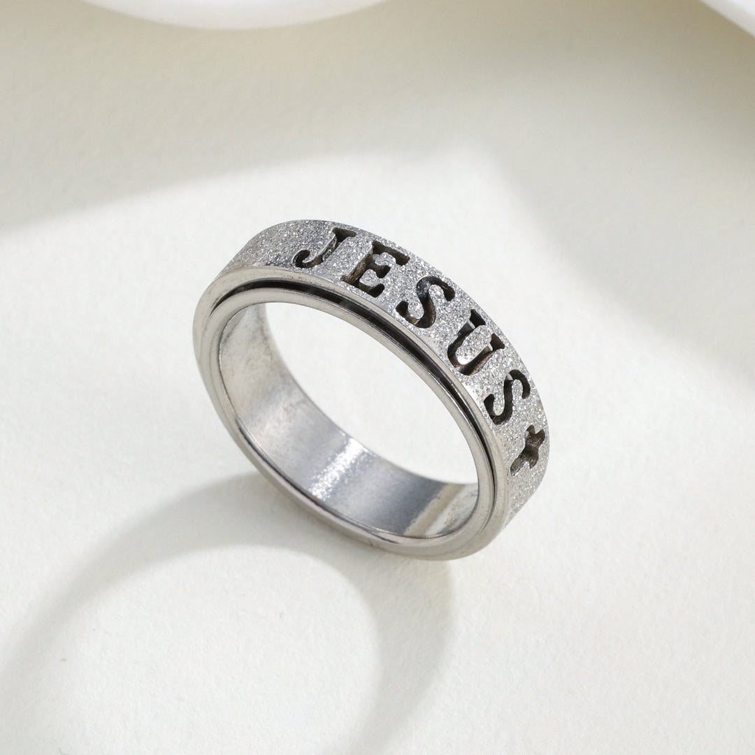 Christianartworkshop Gravierter JESUS-Schriftzug, drehbarer Ring zur Linderung von Angstzuständen: Zeitloses Symbol unerschütterlichen, heiligen Glaubens - Silber - US 10 - image 7