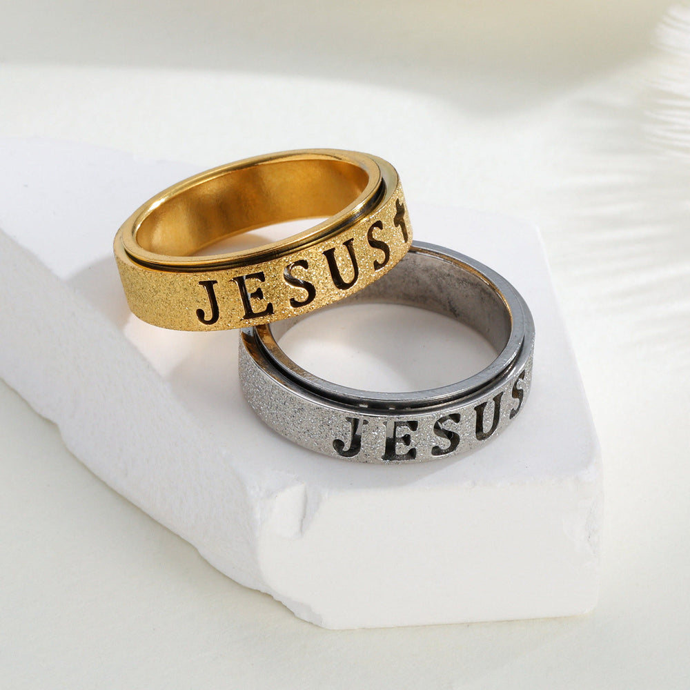 Christianartworkshop Gravierter JESUS-Schriftzug, drehbarer Ring zur Linderung von Angstzuständen: Zeitloses Symbol unerschütterlichen, heiligen Glaubens - image 1