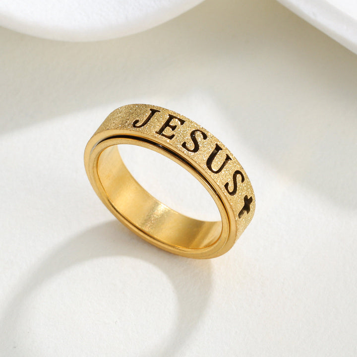 Christianartworkshop Gravierter JESUS-Schriftzug, drehbarer Ring zur Linderung von Angstzuständen: Zeitloses Symbol unerschütterlichen, heiligen Glaubens - Golden - US 10 - image 4