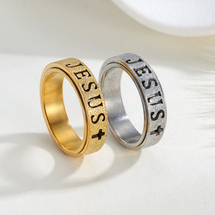 Christianartworkshop Gravierter JESUS-Schriftzug, drehbarer Ring zur Linderung von Angstzuständen: Zeitloses Symbol unerschütterlichen, heiligen Glaubens - image 2