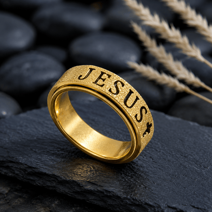 Christianartworkshop Gravierter JESUS-Schriftzug, drehbarer Ring zur Linderung von Angstzuständen: Zeitloses Symbol unerschütterlichen, heiligen Glaubens - image 5