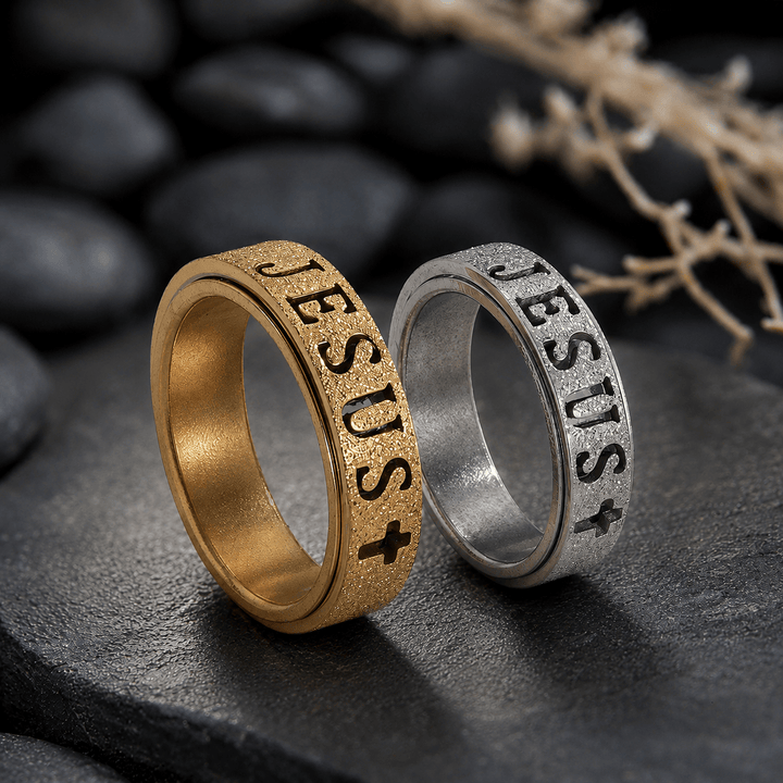 Christianartworkshop Gravierter JESUS-Schriftzug, drehbarer Ring zur Linderung von Angstzuständen: Zeitloses Symbol unerschütterlichen, heiligen Glaubens - image 3