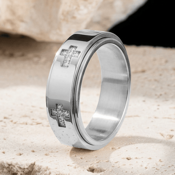 Christianartworkshop Doppellagiger, drehbarer Ring mit Kreuzmotiv zur Linderung von Angstzuständen: Zeitloses Symbol für beständigen himmlischen Schutz - Silber - US 12 - image 5