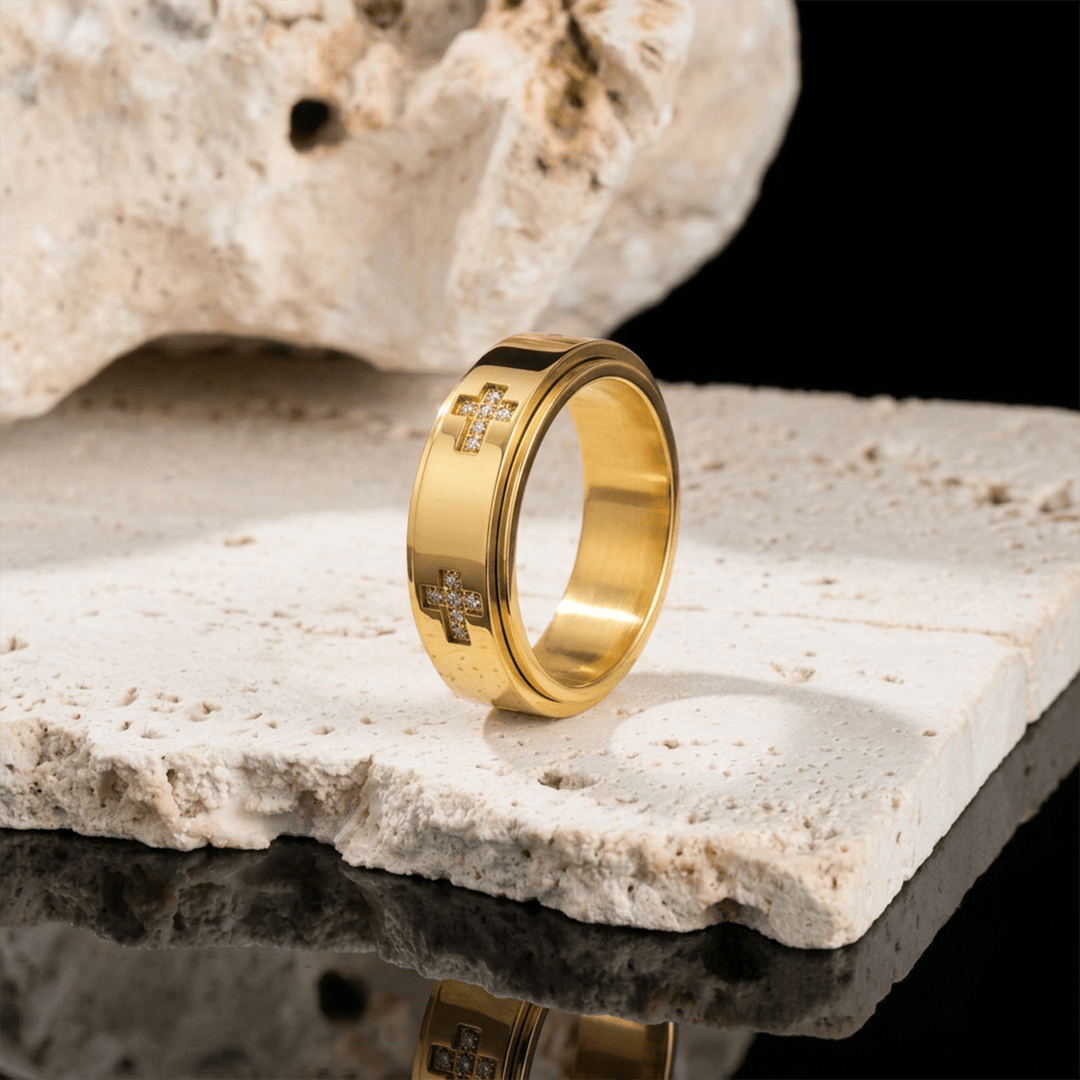 Christianartworkshop Doppellagiger, drehbarer Ring mit Kreuzmotiv zur Linderung von Angstzuständen: Zeitloses Symbol für beständigen himmlischen Schutz - image 4