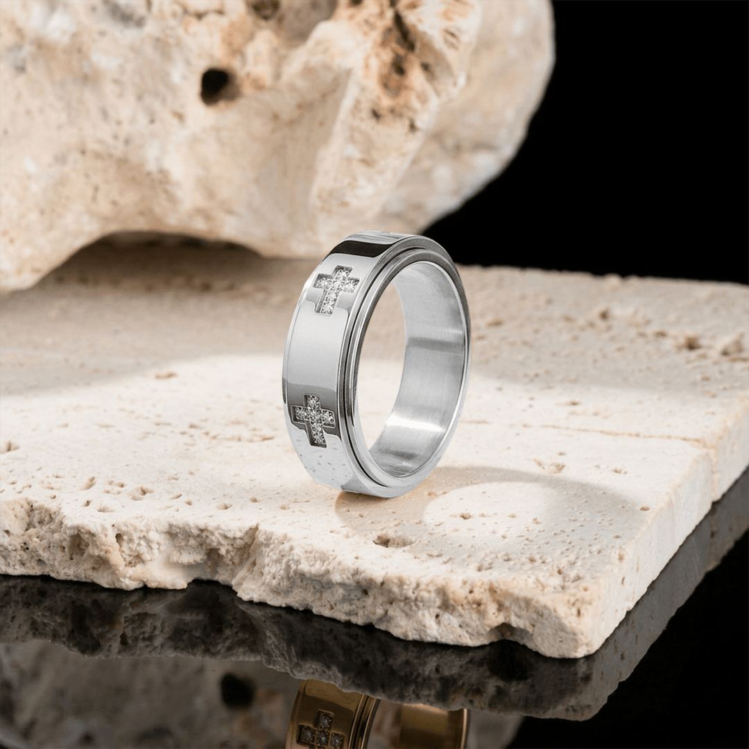 Christianartworkshop Doppellagiger, drehbarer Ring mit Kreuzmotiv zur Linderung von Angstzuständen: Zeitloses Symbol für beständigen himmlischen Schutz - image 6