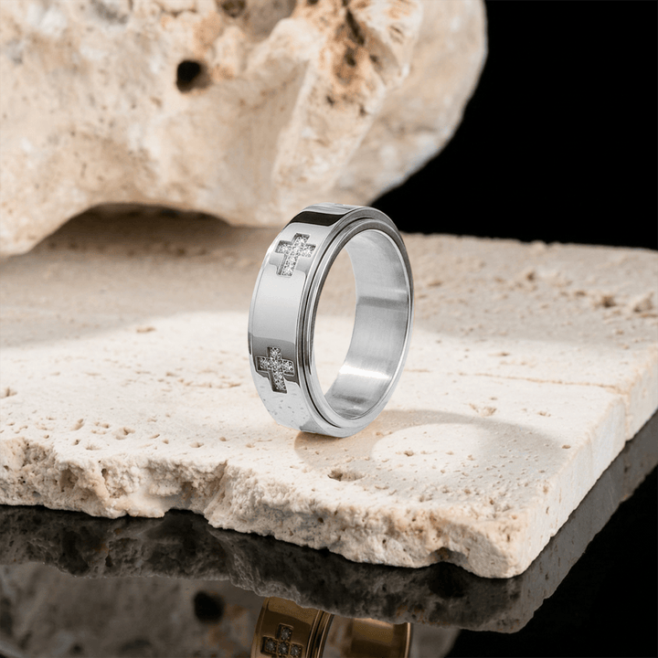 Christianartworkshop Doppellagiger, drehbarer Ring mit Kreuzmotiv zur Linderung von Angstzuständen: Zeitloses Symbol für beständigen himmlischen Schutz - image 6