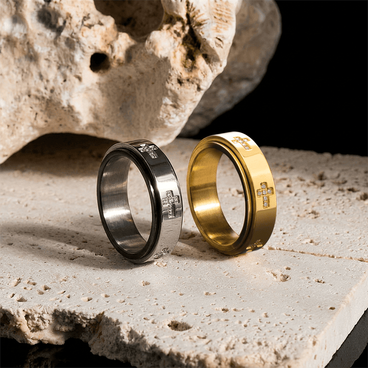 Christianartworkshop Doppellagiger, drehbarer Ring mit Kreuzmotiv zur Linderung von Angstzuständen: Zeitloses Symbol für beständigen himmlischen Schutz - image 2