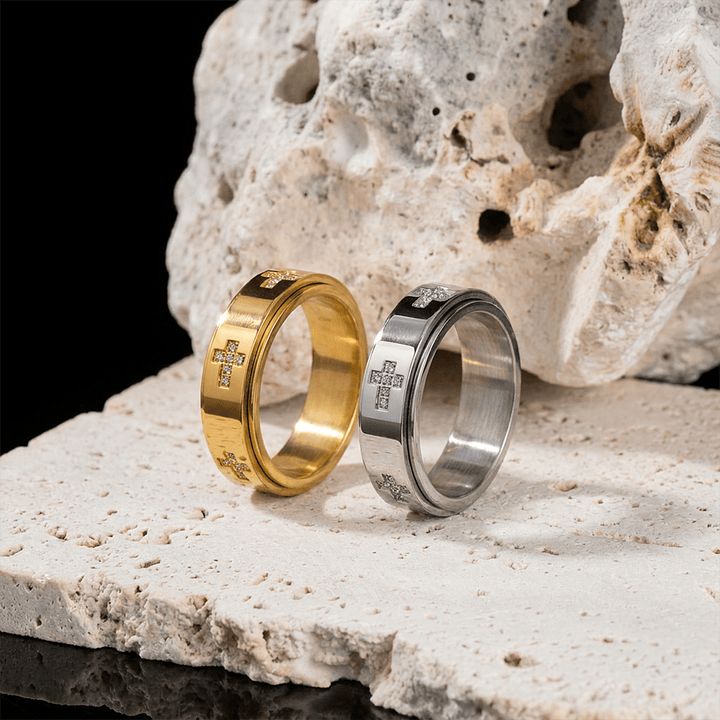 Christianartworkshop Doppellagiger, drehbarer Ring mit Kreuzmotiv zur Linderung von Angstzuständen: Zeitloses Symbol für beständigen himmlischen Schutz - image 1