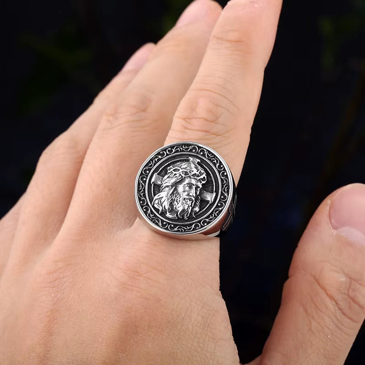Christianartworkshop Runder Siegelring mit Dornenkrone und Jesus-Schriftrolle: Zeitloses Symbol unerschütterlichen, heiligen Glaubens - image 5