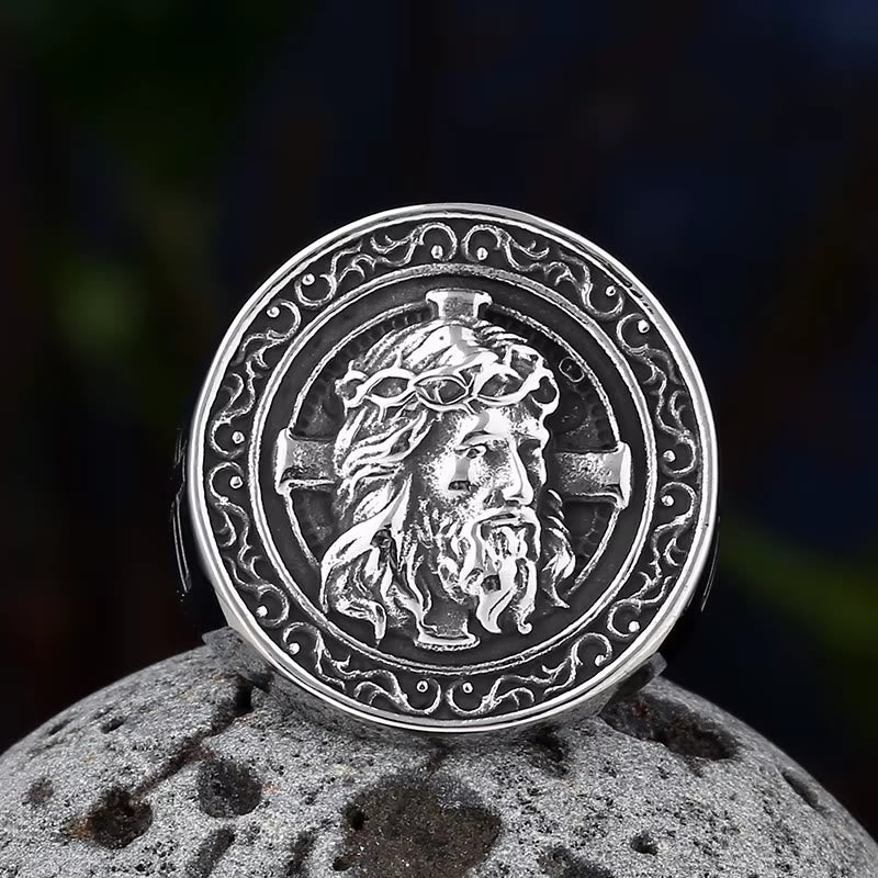 Christianartworkshop Runder Siegelring mit Dornenkrone und Jesus-Schriftrolle: Zeitloses Symbol unerschütterlichen, heiligen Glaubens - image 2