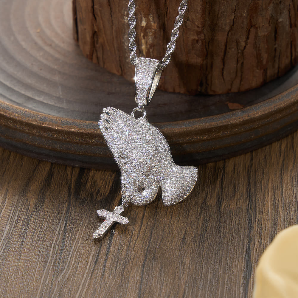 Christianartworkshop Vollständig mit Pavé-Fassung besetzter Anhänger mit hängendem Kreuz: Zeitloses Symbol aufrichtigen, frommen Gebets - Silber - image 3
