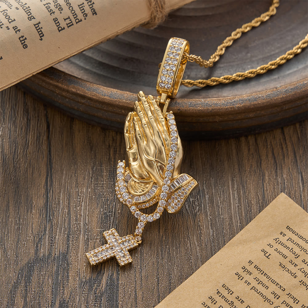 Christianartworkshop Halskette mit betenden Händen, Steinkranz und Kreuz: Zeitloses Symbol des ewigen göttlichen Friedens - Golden - image 2