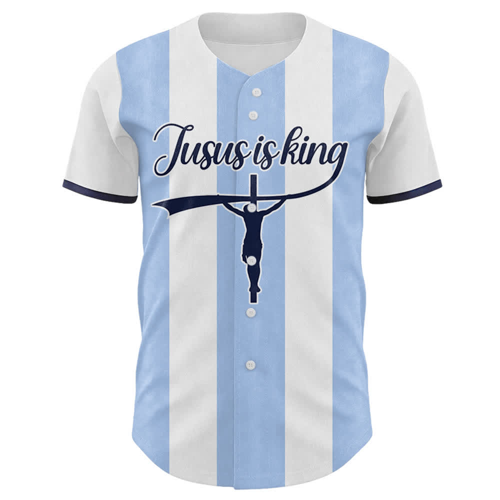 Christianartworkshop Individuell gestaltetes Baseballtrikot mit Kreuzprint und Aufdruck „Jesus ist König“ - image 1