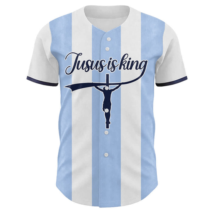 Christianartworkshop Individuell gestaltetes Baseballtrikot mit Kreuzprint und Aufdruck „Jesus ist König“ - image 1