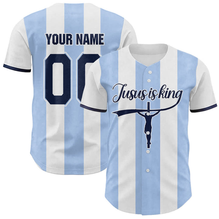 Christianartworkshop Individuell gestaltetes Baseballtrikot mit Kreuzprint und Aufdruck „Jesus ist König“ - 5XL - Name & Nummer angepasst - image 0