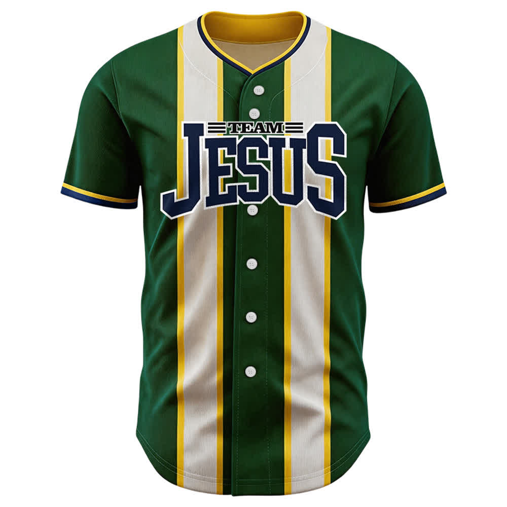 Christianartworkshop Individuell gestaltetes Baseballtrikot mit Streifen und Knöpfen, Team Jesus, mit Namen und Nummer, Team Jesus - image 1
