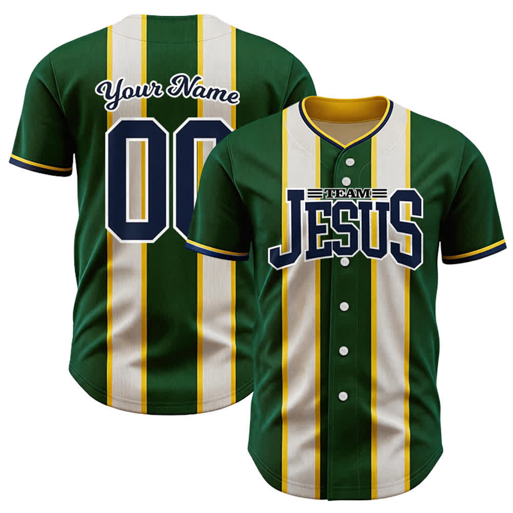 Christianartworkshop Individuell gestaltetes Baseballtrikot mit Streifen und Knöpfen, Team Jesus, mit Namen und Nummer, Team Jesus - 5XL - Name & Nummer angepasst - image 0