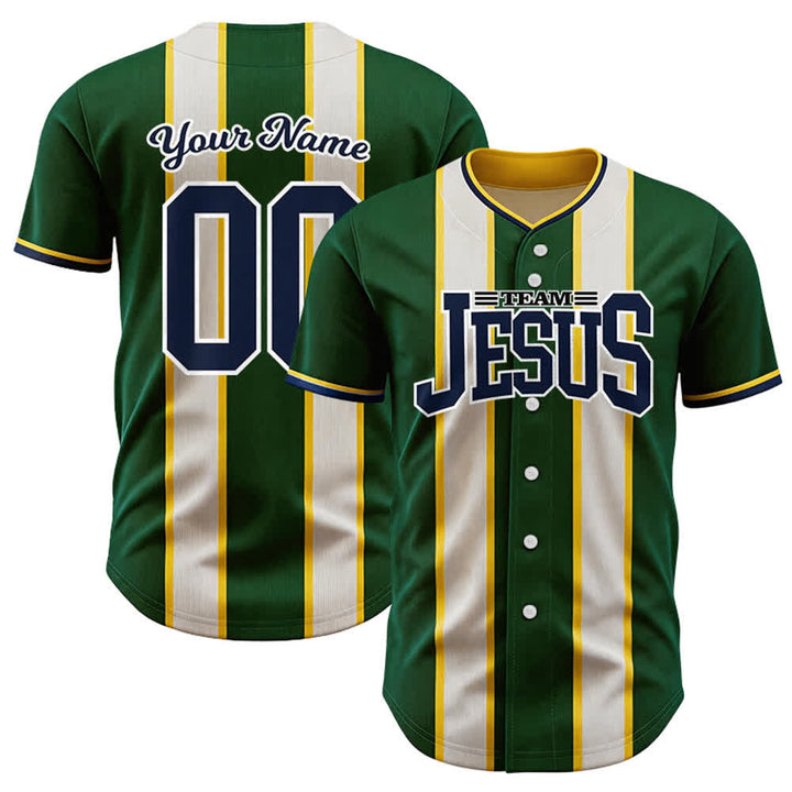 Christianartworkshop Individuell gestaltetes Baseballtrikot mit Streifen und Knöpfen, Team Jesus, mit Namen und Nummer, Team Jesus - 5XL - Name & Nummer angepasst - image 0