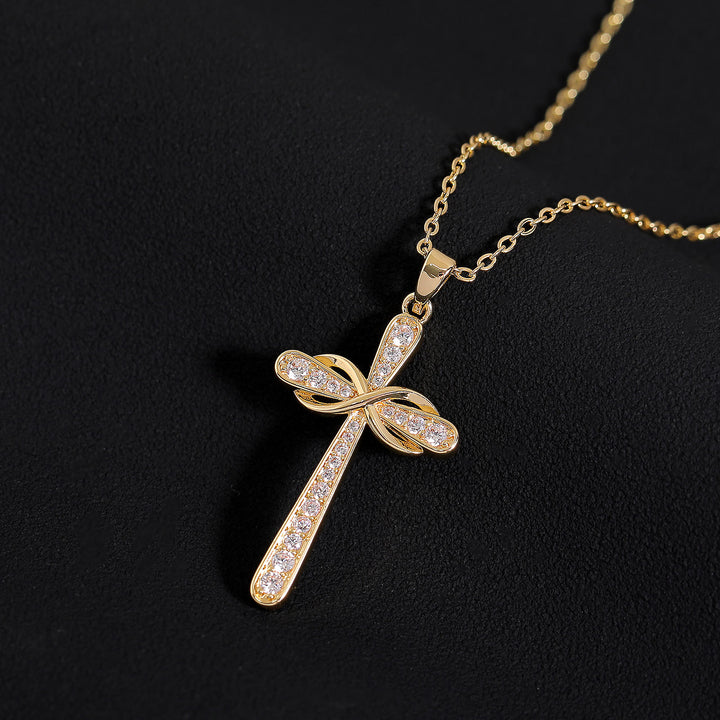 Christianartworkshop Vollständig mit Pavé-Fassung besetzte Kreuzkette mit Unendlichkeitssymbol: Zeitloses Sinnbild sanften himmlischen Friedens - image 4