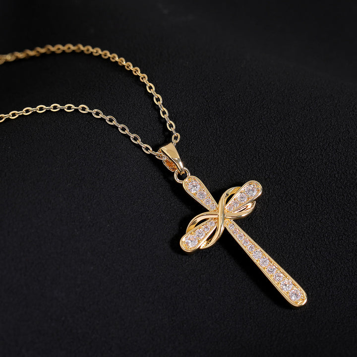 Christianartworkshop Vollständig mit Pavé-Fassung besetzte Kreuzkette mit Unendlichkeitssymbol: Zeitloses Sinnbild sanften himmlischen Friedens - image 2