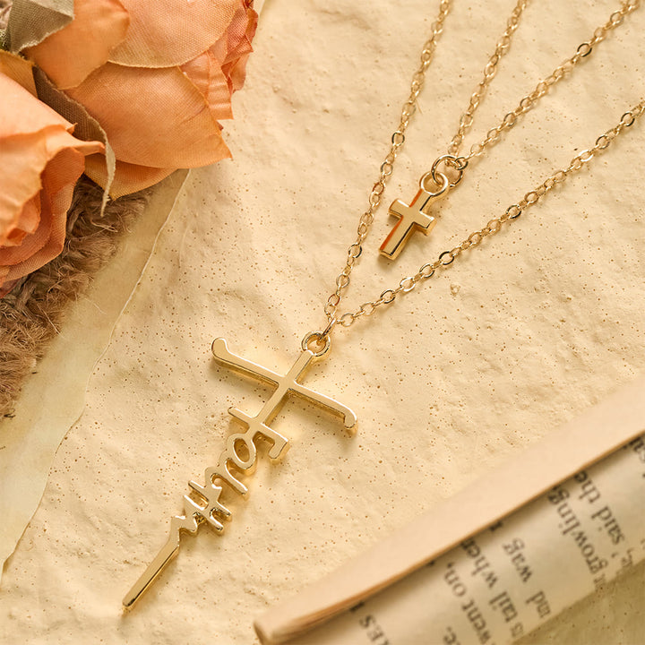 Christianartworkshop Doppelte Kette mit gestapeltem Glaubenskreuz: Zeitloses Symbol aufrichtigen, frommen Gebets - Golden - image 0