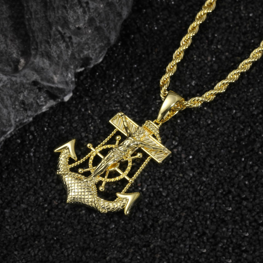 Christianartworkshop Integrierter Ankeranhänger mit Steuerradkreuz: Zeitloses Symbol unerschütterlichen spirituellen Vertrauens - image 1
