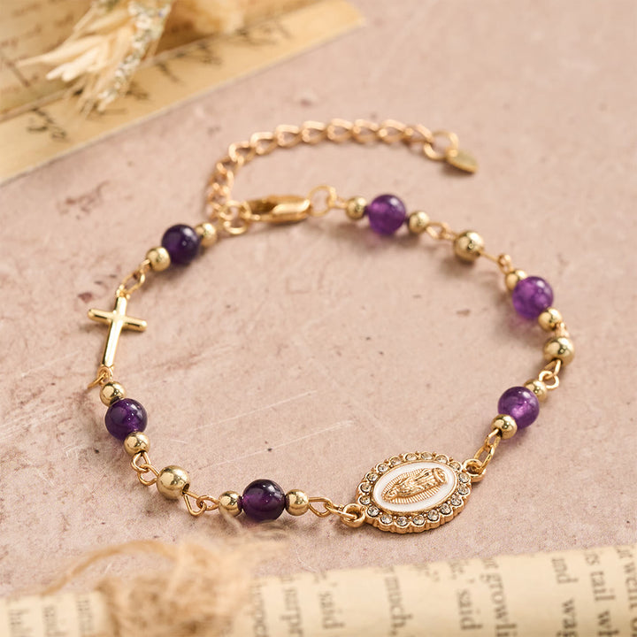 Christianartworkshop Armband mit ovalem Kreuz aus Naturstein und Mariä Himmelsbotschaft, verstellbar: Persönliches Symbol unerschütterlichen Glaubens an den Himmel - image 2