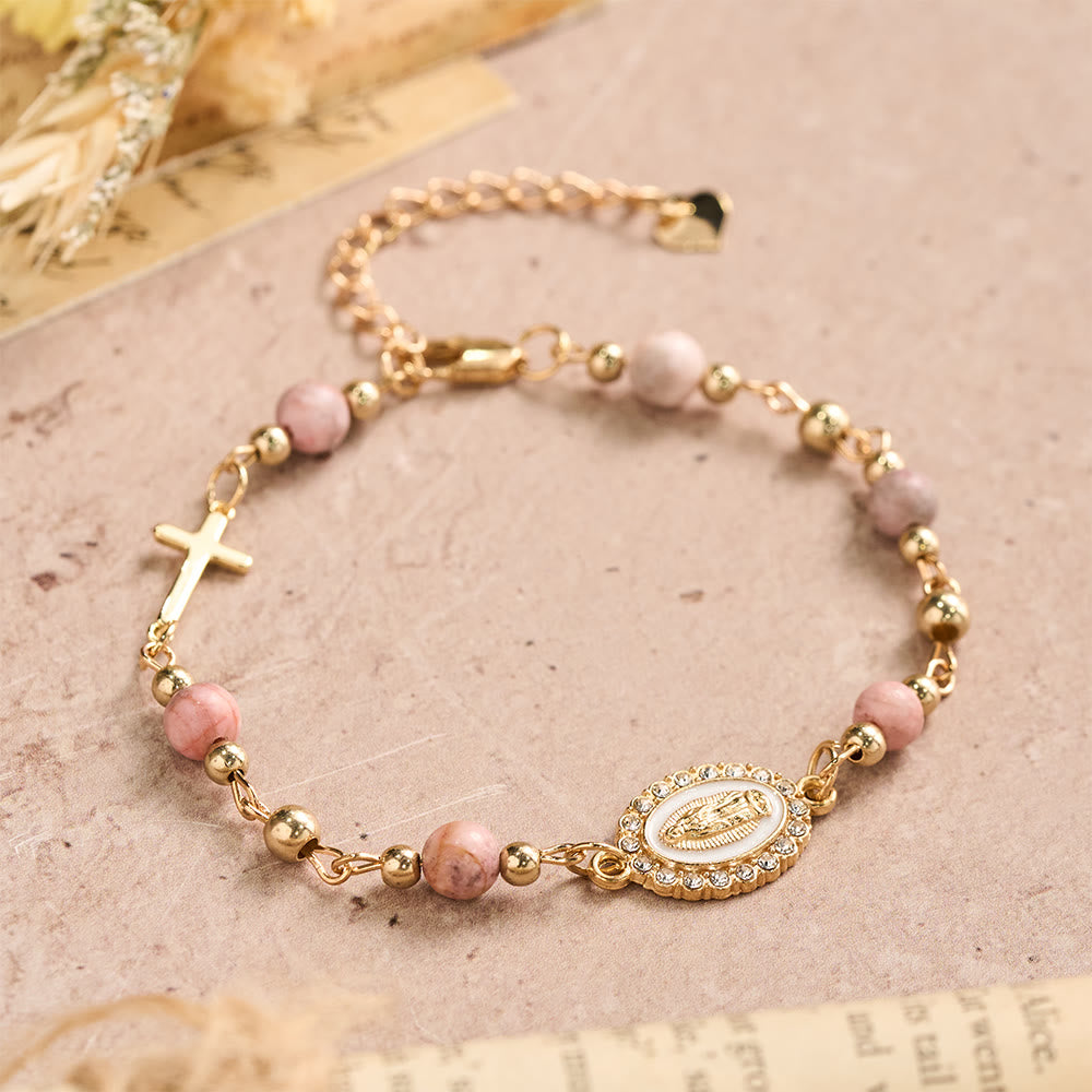 Christianartworkshop Armband mit ovalem Kreuz aus Naturstein und Mariä Himmelsbotschaft, verstellbar: Persönliches Symbol unerschütterlichen Glaubens an den Himmel - image 8