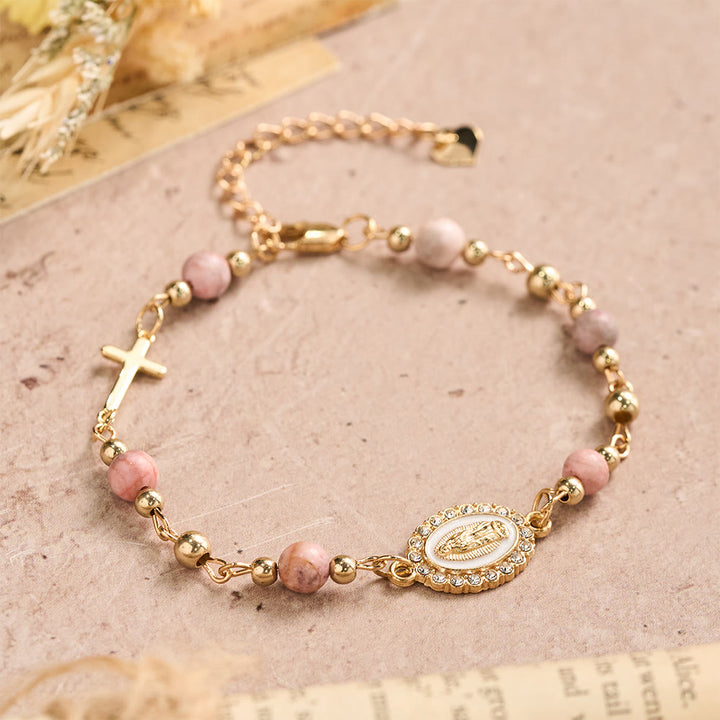 Christianartworkshop Armband mit ovalem Kreuz aus Naturstein und Mariä Himmelsbotschaft, verstellbar: Persönliches Symbol unerschütterlichen Glaubens an den Himmel - image 8